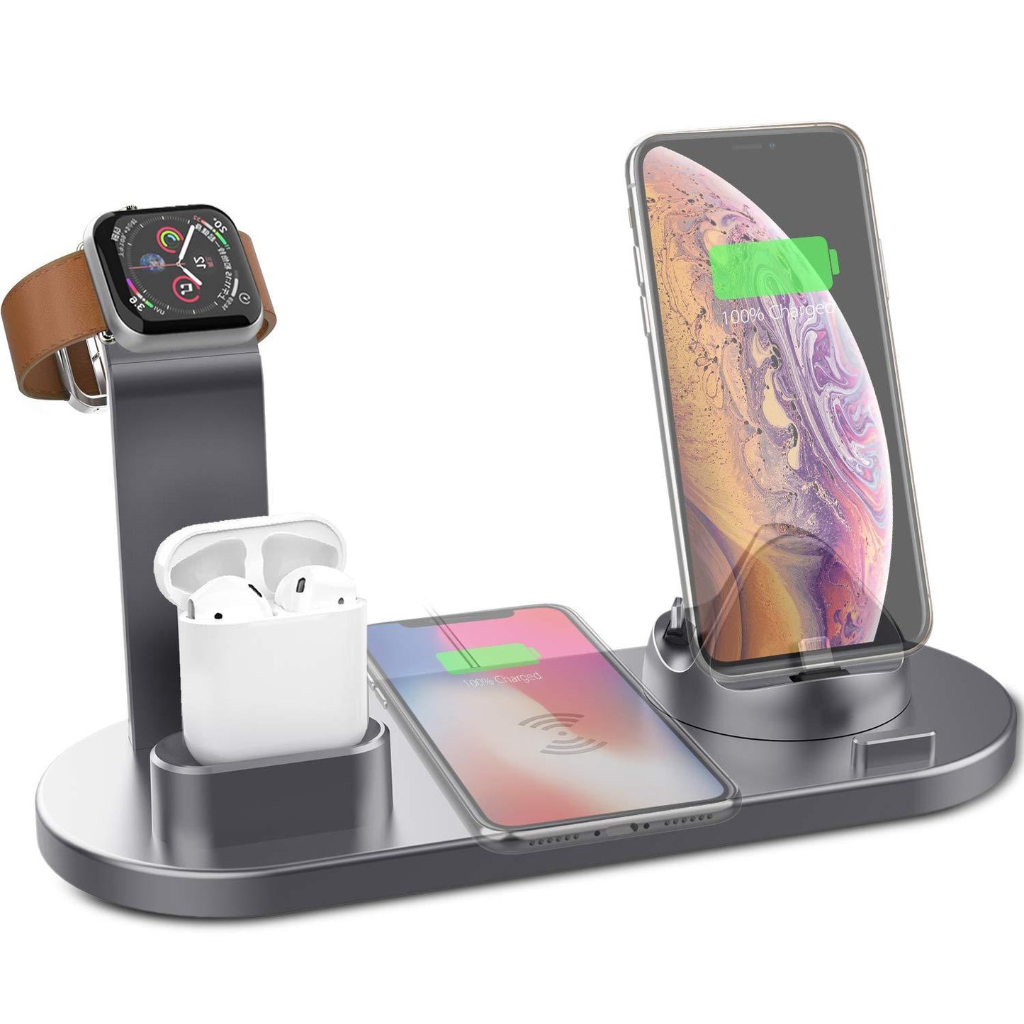 4 In 1 Charging Station For AppleIWatch Series 8 7 I-Phone 15 14 13 12 Pro Airpods Pro 3 2