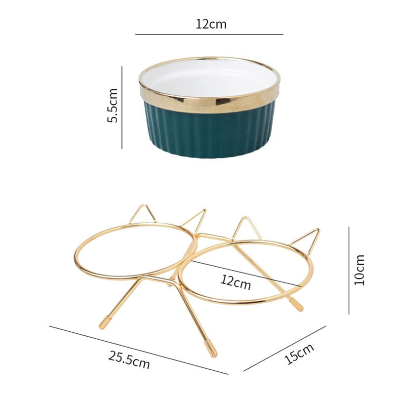 Ulmpp Cat Ceramic Bowl Pet Feede with Metal Stand Elevated Kitten Puppy Food Feeding Raised Dish Safe Non-Toxic Dog Supplies