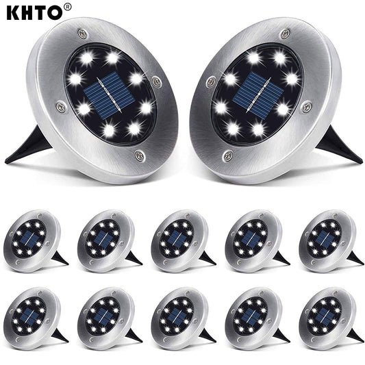 Solar Ground Lights 8 LED Solar Garden Lights Waterproof Outdoor Solar Disk Lights for Pathway Yard Walkway Patio Lawn Path