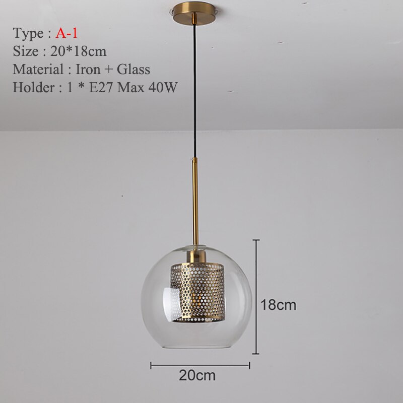 Sliver Bronze Loft Modern Pendant Light Glass Ball Hanging Lamp Kitchen Light Fixture Dining Hanglamp  Living Room Luminaire