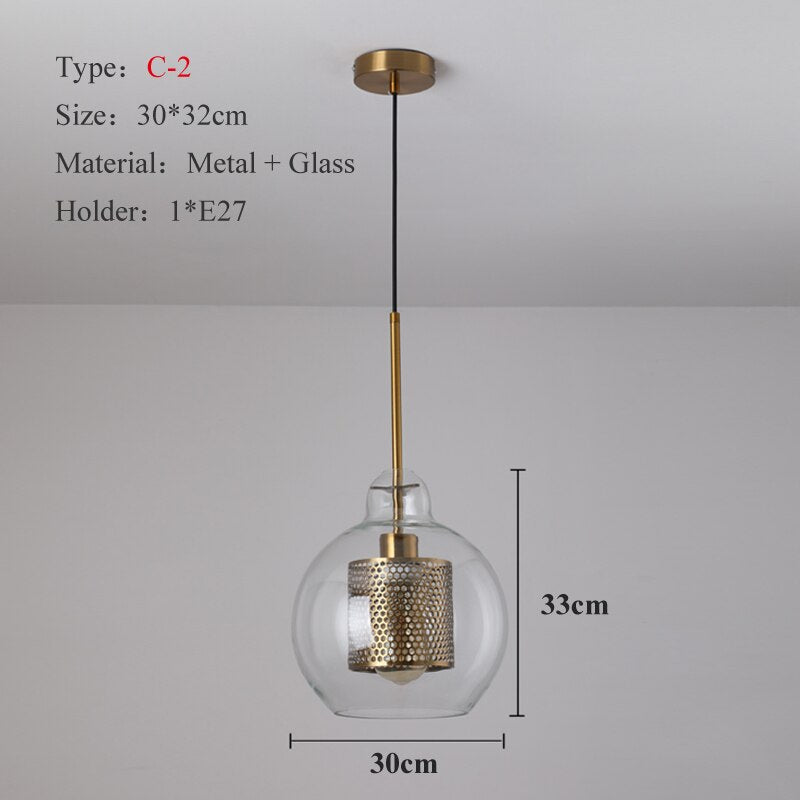 Sliver Bronze Loft Modern Pendant Light Glass Ball Hanging Lamp Kitchen Light Fixture Dining Hanglamp  Living Room Luminaire