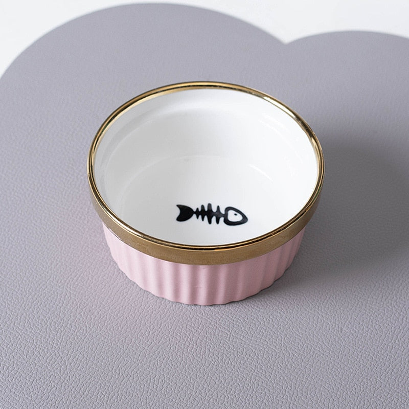 Ulmpp Cat Ceramic Bowl Pet Feede with Metal Stand Elevated Kitten Puppy Food Feeding Raised Dish Safe Non-Toxic Dog Supplies