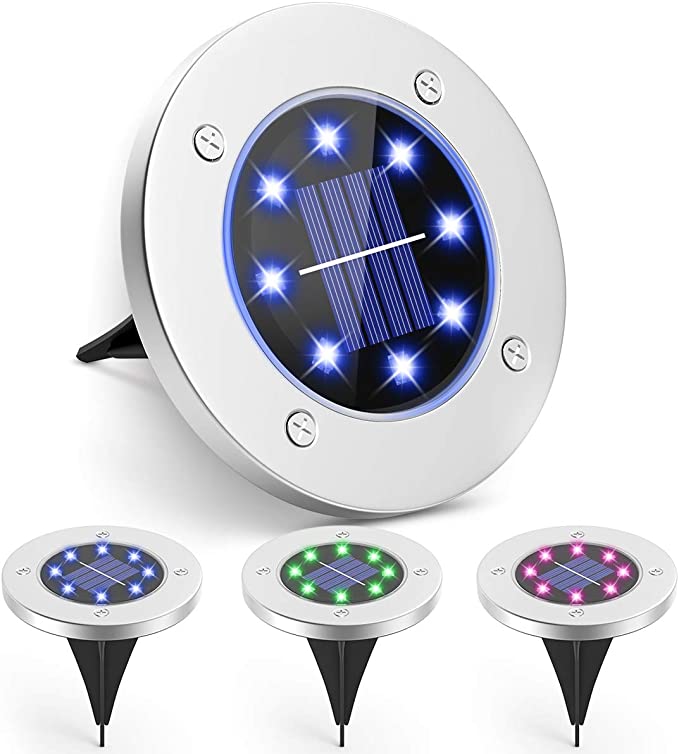 Solar Ground Lights 8 LED Solar Garden Lights Waterproof Outdoor Solar Disk Lights for Pathway Yard Walkway Patio Lawn Path