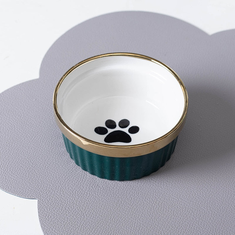 Ulmpp Cat Ceramic Bowl Pet Feede with Metal Stand Elevated Kitten Puppy Food Feeding Raised Dish Safe Non-Toxic Dog Supplies