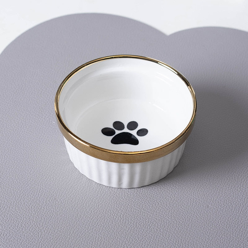 Ulmpp Cat Ceramic Bowl Pet Feede with Metal Stand Elevated Kitten Puppy Food Feeding Raised Dish Safe Non-Toxic Dog Supplies