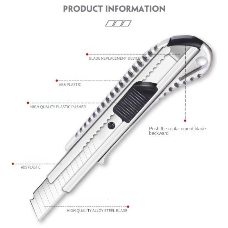 Stainless Steel Utility Knife Luxury Aluminum Alloy Wallpaper Knife Handle Paper-cutting Tools Office Supplies Craft Production