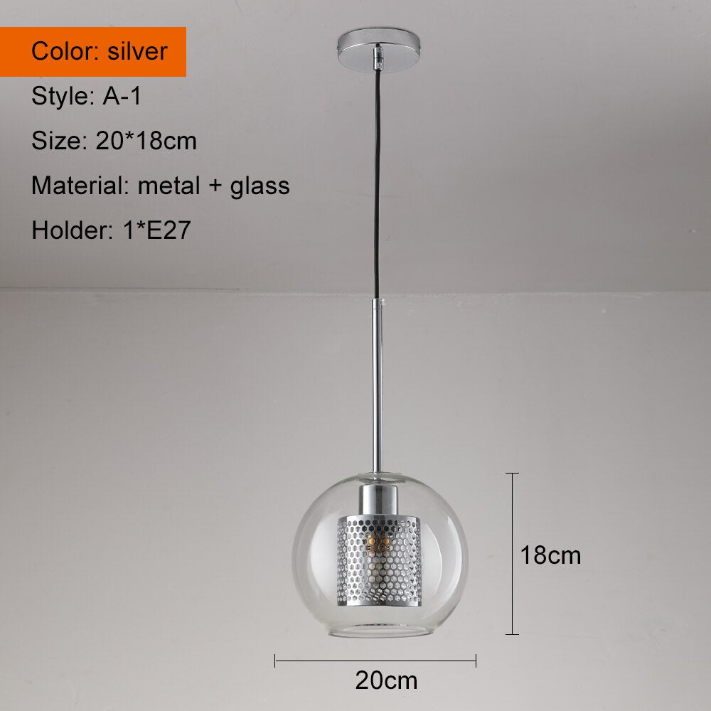 Sliver Bronze Loft Modern Pendant Light Glass Ball Hanging Lamp Kitchen Light Fixture Dining Hanglamp  Living Room Luminaire