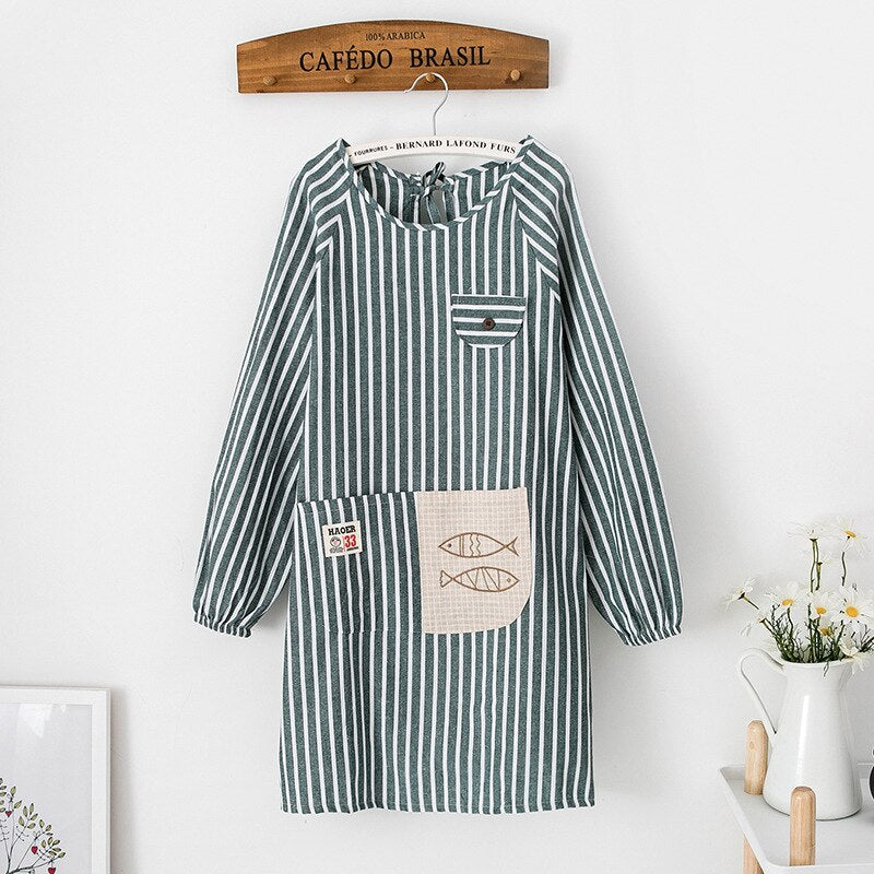 Women Long Sleeve Kitchen Apron Home Waterproof Anti-wear Anti Oil and Anti Fouling protection Cooking Kitchen Apron With Pocket