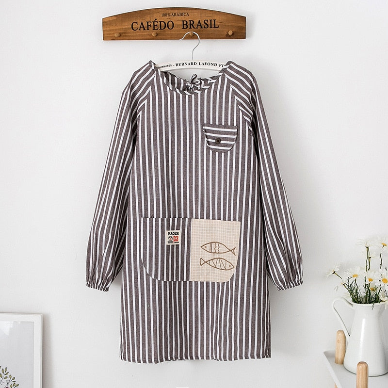 Women Long Sleeve Kitchen Apron Home Waterproof Anti-wear Anti Oil and Anti Fouling protection Cooking Kitchen Apron With Pocket
