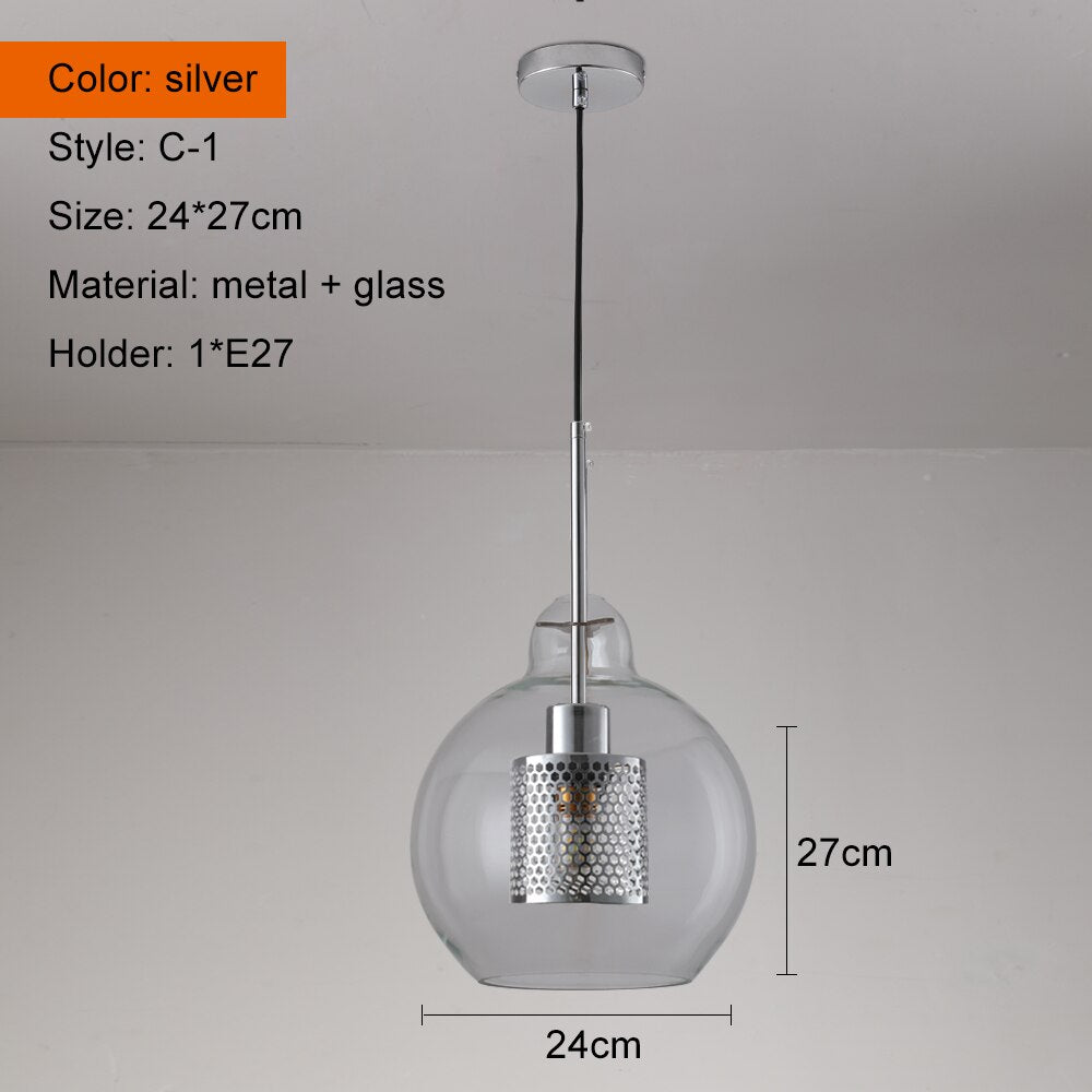 Sliver Bronze Loft Modern Pendant Light Glass Ball Hanging Lamp Kitchen Light Fixture Dining Hanglamp  Living Room Luminaire