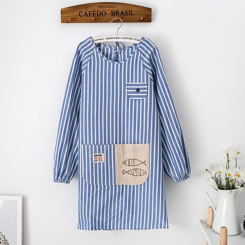 Women Long Sleeve Kitchen Apron Home Waterproof Anti-wear Anti Oil and Anti Fouling protection Cooking Kitchen Apron With Pocket