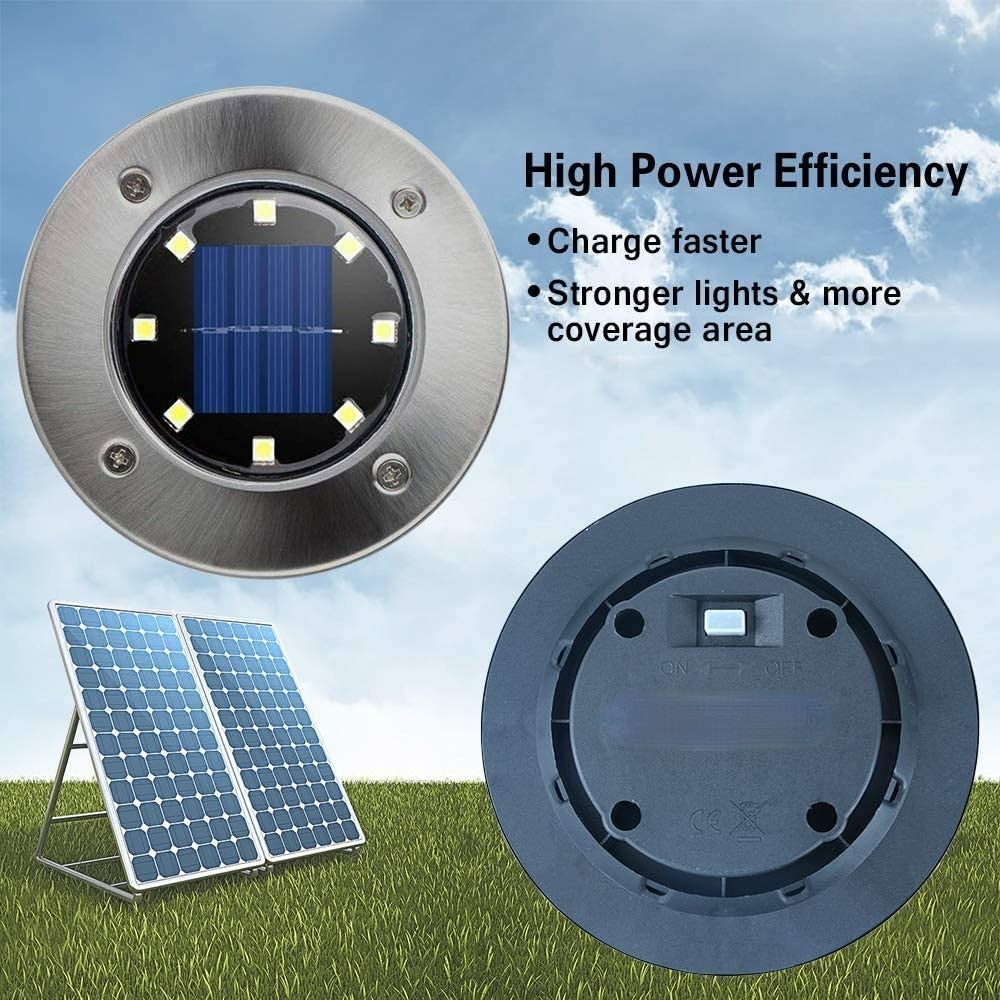 Solar Ground Lights 8 LED Solar Garden Lights Waterproof Outdoor Solar Disk Lights for Pathway Yard Walkway Patio Lawn Path
