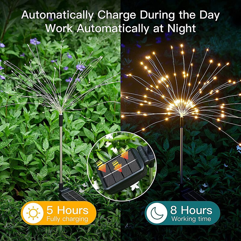 Solar Light Outdoors LED Fireworks Light Dandelion Lawn Lamps 90/120/150 LED for Garden Landscape Street Patio Decoration