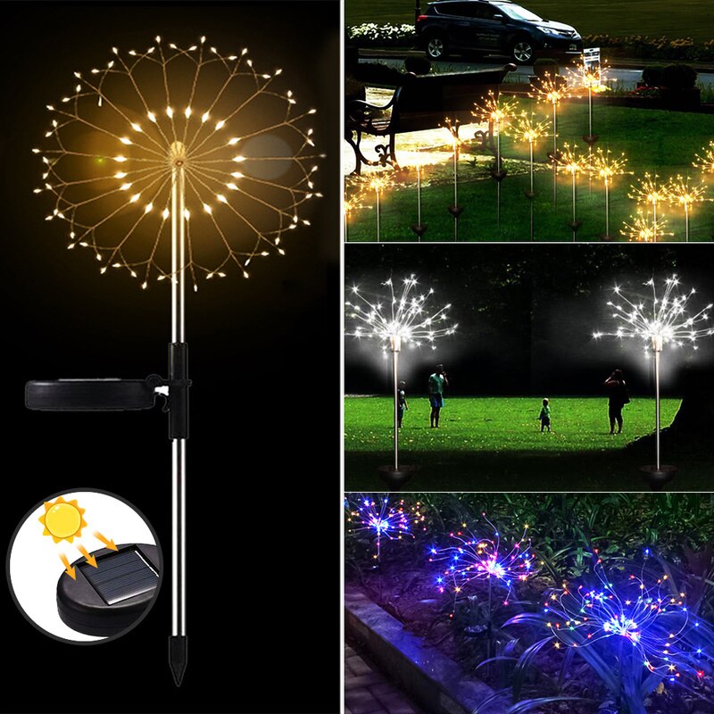 Solar Light Outdoors LED Fireworks Light Dandelion Lawn Lamps 90/120/150 LED for Garden Landscape Street Patio Decoration