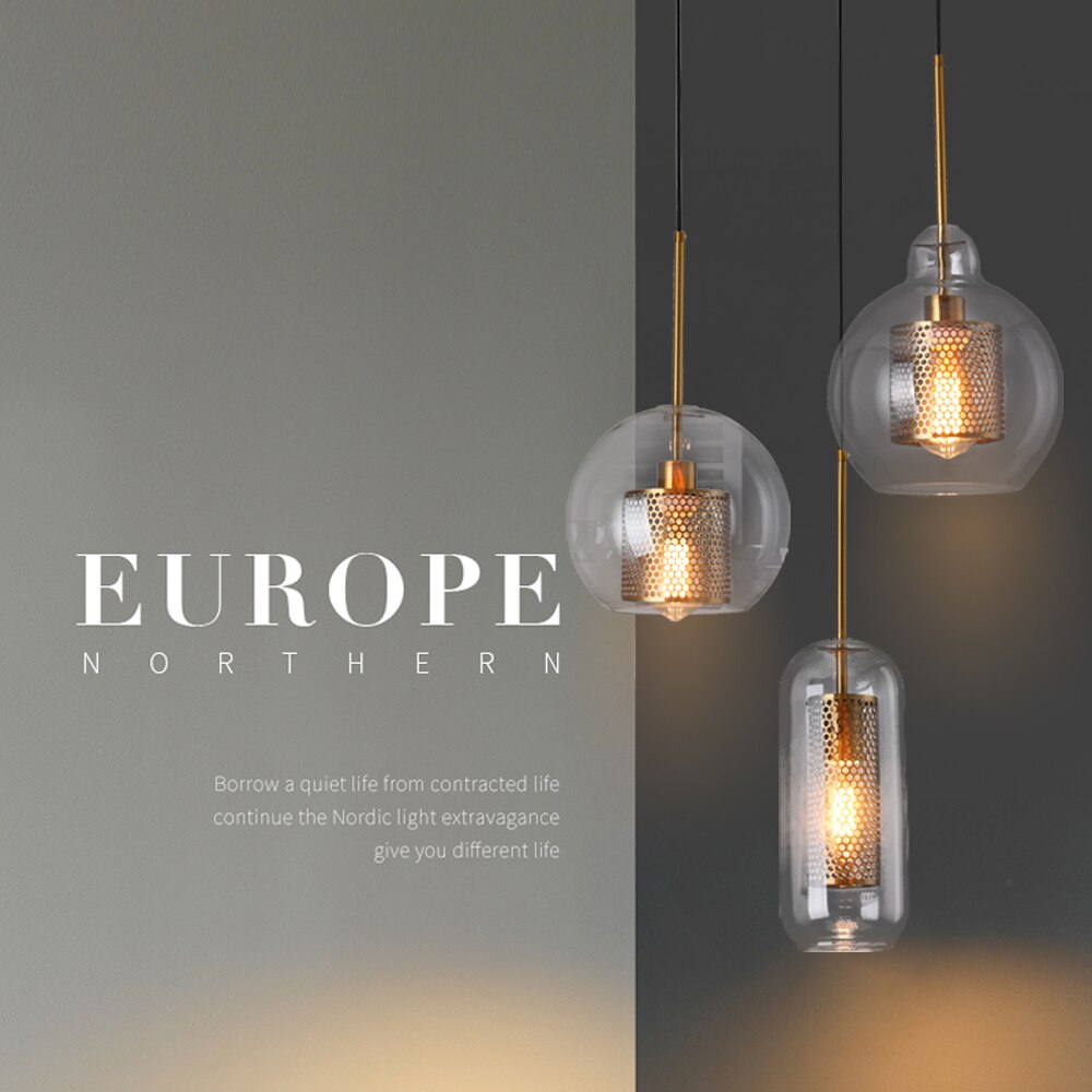 Sliver Bronze Loft Modern Pendant Light Glass Ball Hanging Lamp Kitchen Light Fixture Dining Hanglamp  Living Room Luminaire