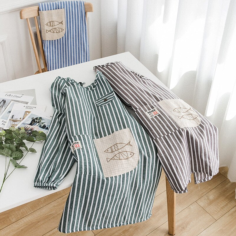 Women Long Sleeve Kitchen Apron Home Waterproof Anti-wear Anti Oil and Anti Fouling protection Cooking Kitchen Apron With Pocket