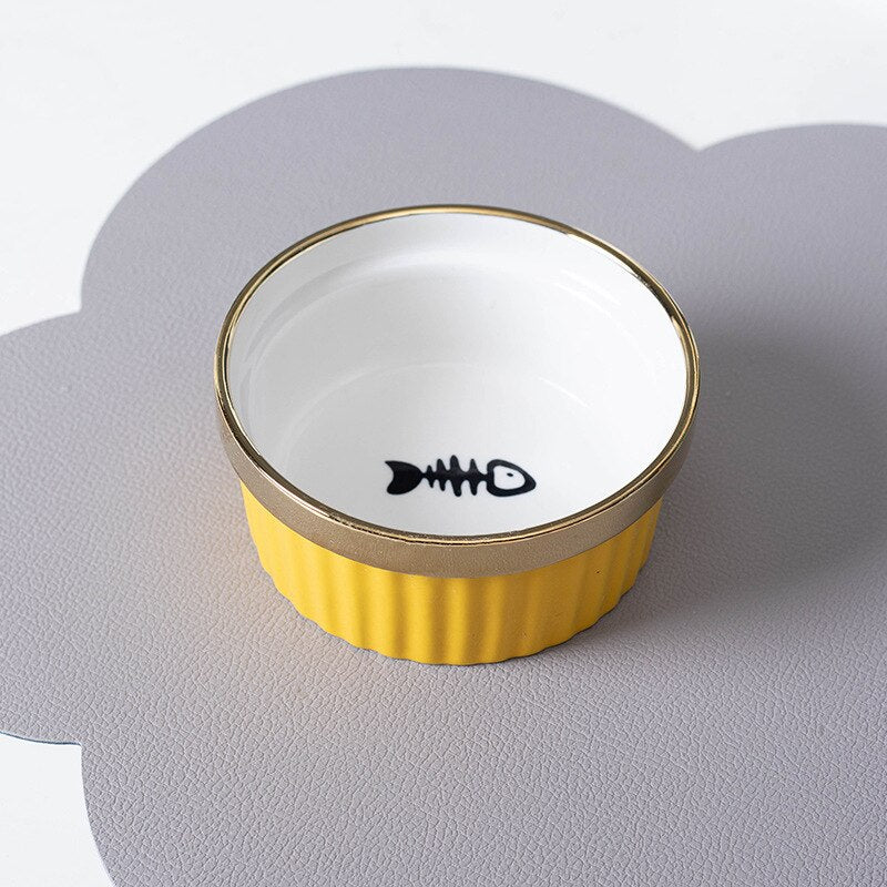 Ulmpp Cat Ceramic Bowl Pet Feede with Metal Stand Elevated Kitten Puppy Food Feeding Raised Dish Safe Non-Toxic Dog Supplies