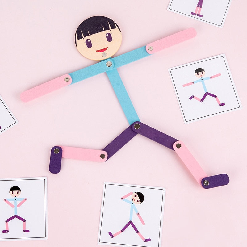 Wooden Human Body Puzzle Toys Montessori Human 24 Body Actions Cards Matching Baby Games Imagination Training Educational Toys