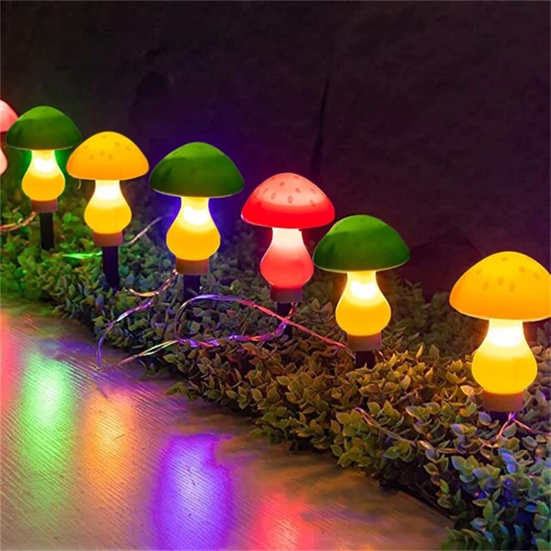 Solar Mushroom String Lights Smart Light Sense Garden Lights Outdoor Waterproof Lawn Lamp Patio Yard Christmas Landscape Decor
