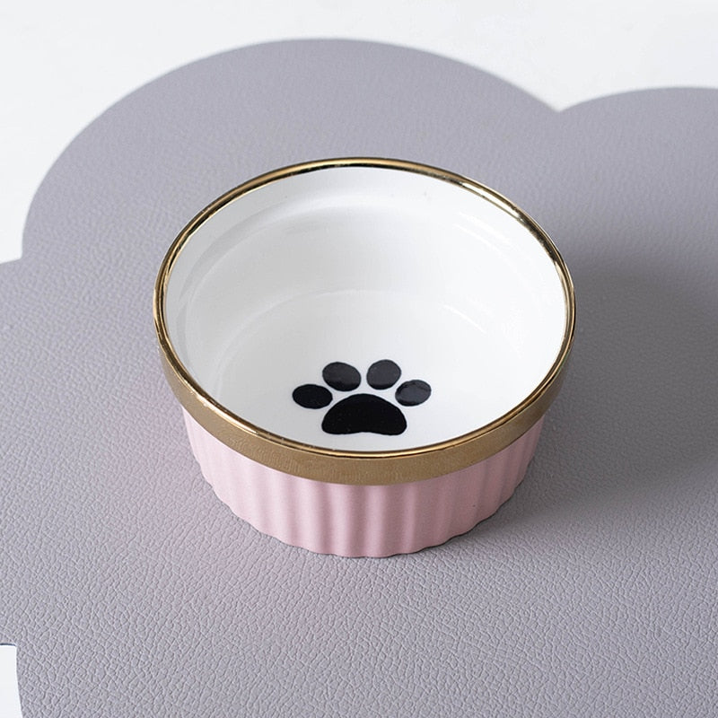 Ulmpp Cat Ceramic Bowl Pet Feede with Metal Stand Elevated Kitten Puppy Food Feeding Raised Dish Safe Non-Toxic Dog Supplies