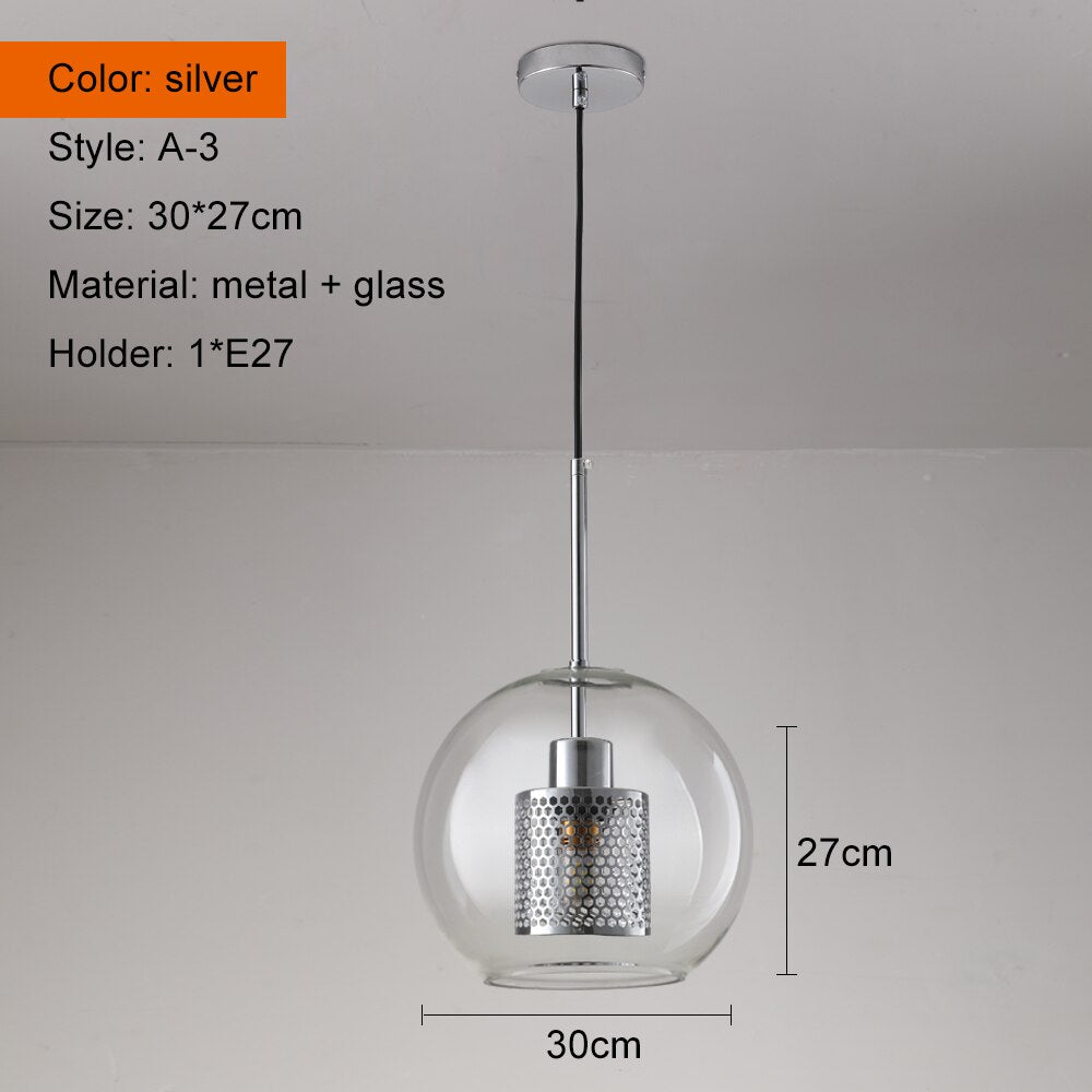 Sliver Bronze Loft Modern Pendant Light Glass Ball Hanging Lamp Kitchen Light Fixture Dining Hanglamp  Living Room Luminaire