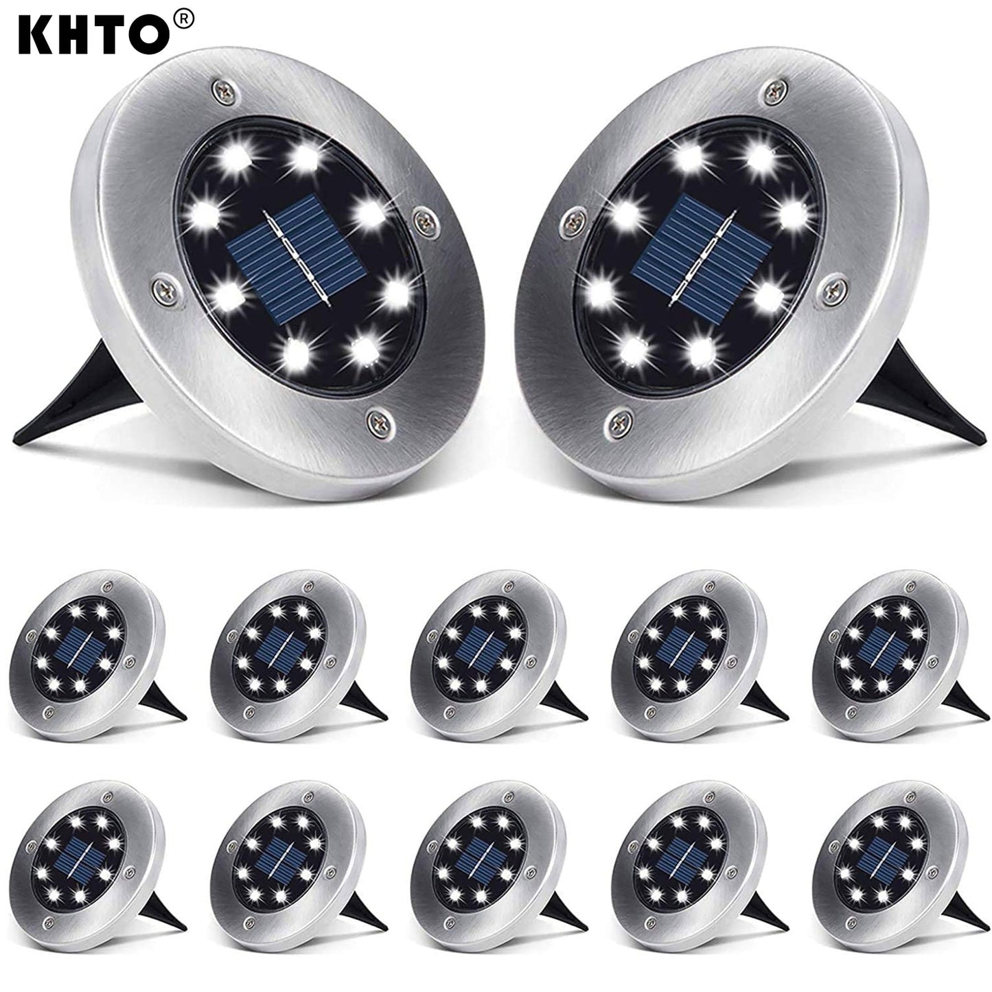 Solar Ground Lights 8 LED Solar Garden Lights Waterproof Outdoor Solar Disk Lights for Pathway Yard Walkway Patio Lawn Path